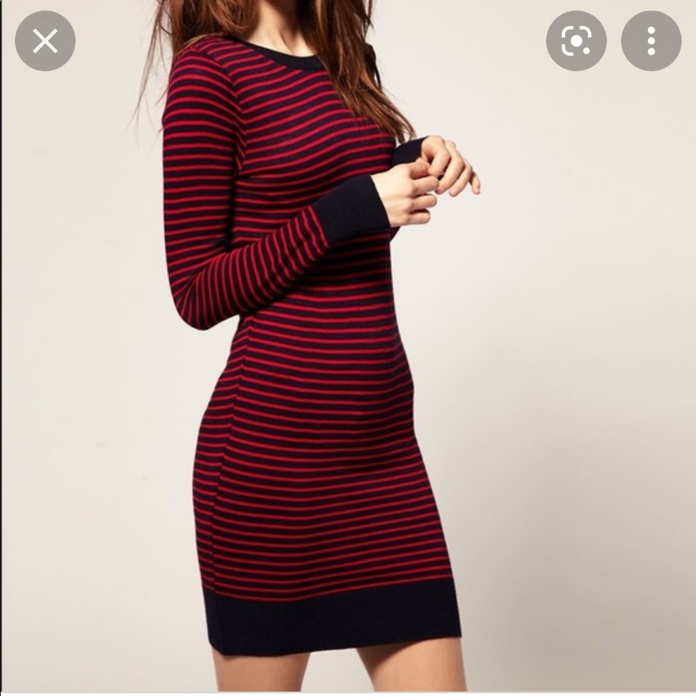 American Apparel bodycon navy red striped sweater dress S